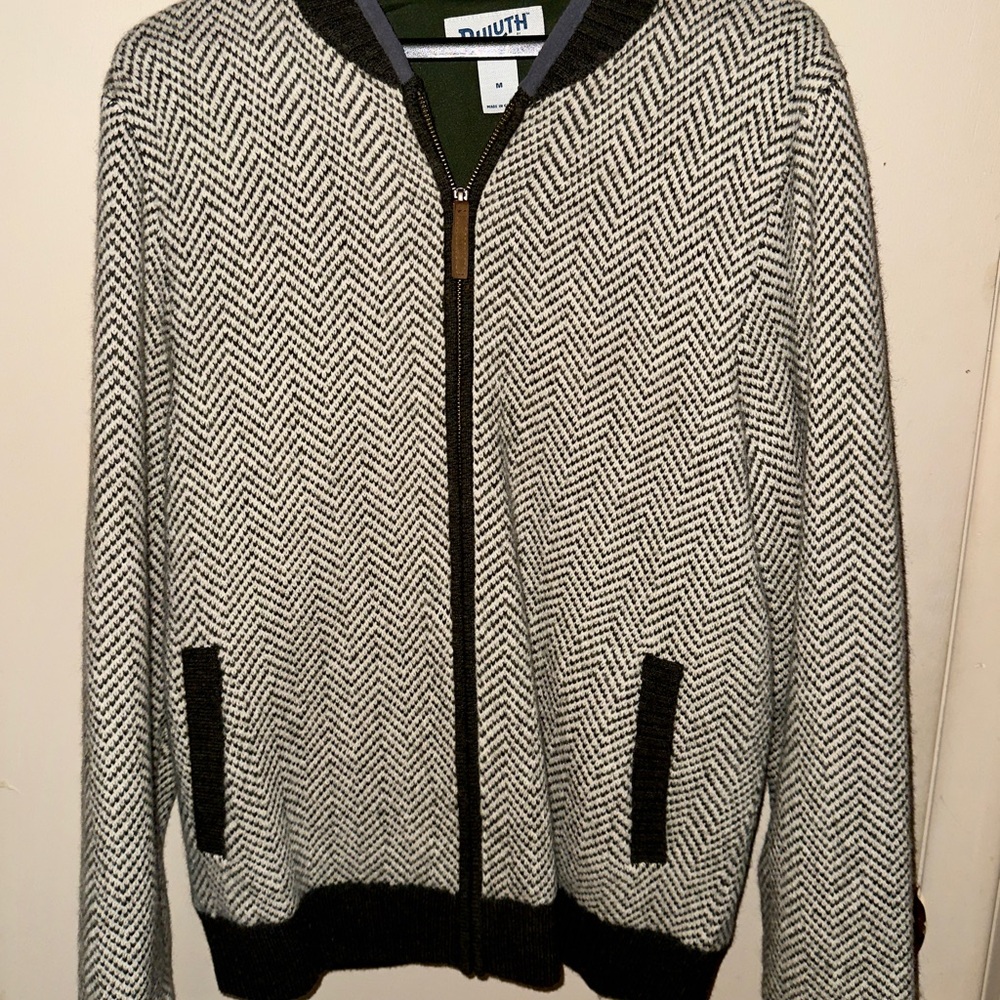 Duluth Trading Gray and Black Zip-Up Sweater - Mens M